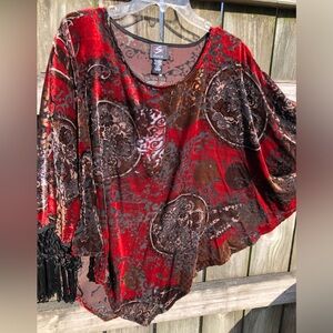 Especially Yours Velvet Burnout Fringed Top  Poncho Tunic